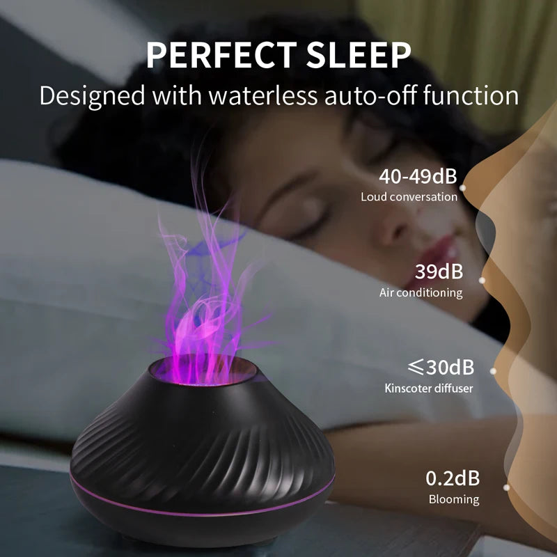 Kinscoter-difusor de Aroma volcánico, lámpara de aceite esencial, humidificador de aire portátil USB de 130ml con luz nocturna de llama de Color